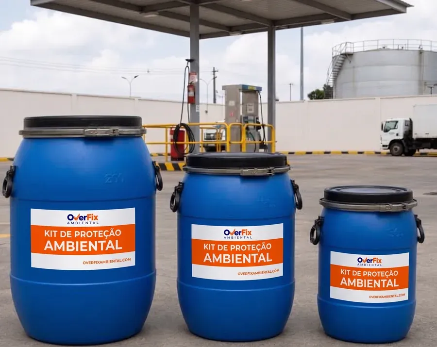Os três tamanhos de bombona de emergência lado a lado, na pista de um posto